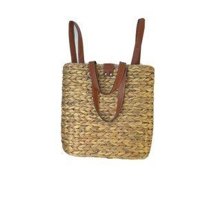 Vintage Woven Wicker Basket Backpack Purse Beach Tote Bag